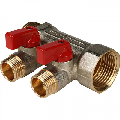 Коллектор Stout с шаровыми кранами 1x1/2 с 2 отводами, красный, SMB 6200 011202 Коллектор Stout с шаровыми кранами 1x1/2 с 2 отводами, красный, SMB 6200 011202