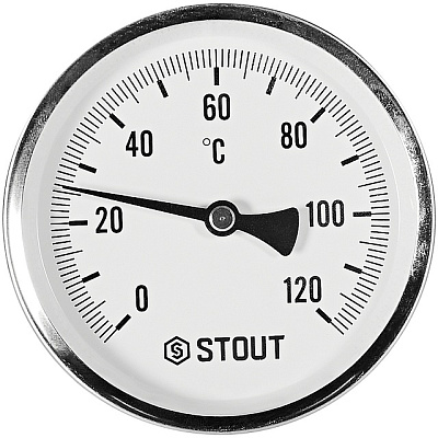 Термометр Stout биметаллический с погружной гильзой 100 мм, Dn 100 мм, 1/2 , 0...120С Термометр Stout биметаллический с погружной гильзой 100 мм, Dn 100 мм, 1/2 , 0...120С