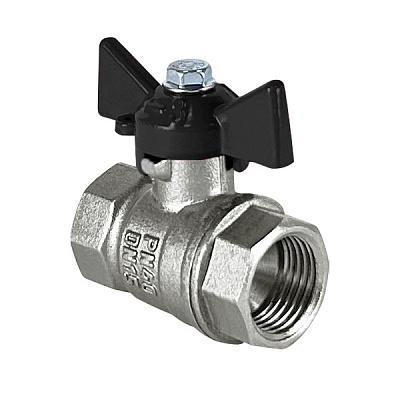 Кран шаровой Valfex латунный DeltaPro для воды 1/2 ВР/ВР бабочка, НИКЕЛИР-Й