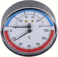 Термоманометр MVI аксиальный диаметр корпуса, мм: D80, 10 bar (1 МПа) от 0C до 120C, 1/2