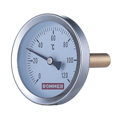 Термометр Rommer биметаллический с погружной гильзой (100 мм), 80 мм, 0...120, 1/2