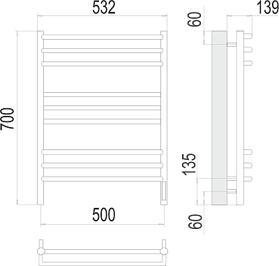 Электрический полотенцесушитель Terminus Прато П9 500х700 электро (sensor quick touch)