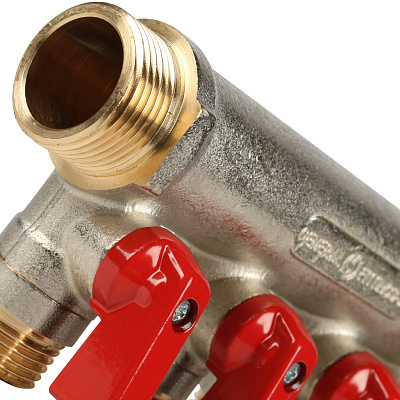 Коллектор Stout с шаровыми кранами 3/4x1/2 с 4 отводами, красный, SMB 6200 341204