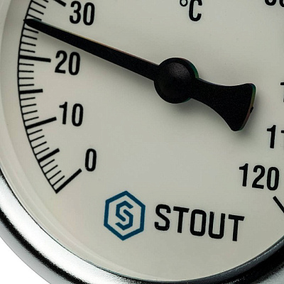 Термометр Stout биметаллический с погружной гильзой 50 мм , D63 мм, 0...120, 1/2
