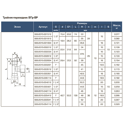 Тройник-переходник Stout из нержавеющей стали 15х1/2 ВПр-ВР (SSS-2015-001512)