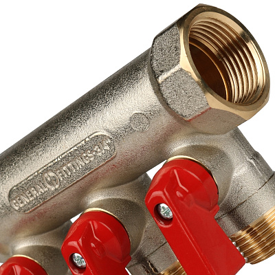 Коллектор Stout с шаровыми кранами 3/4x1/2 с 3 отводами, красный, SMB 6200 341203