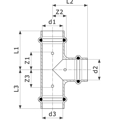 Тройник медный Viega Profipress с SC-Contur d=42, 42x42x42 (арт. 291 990)